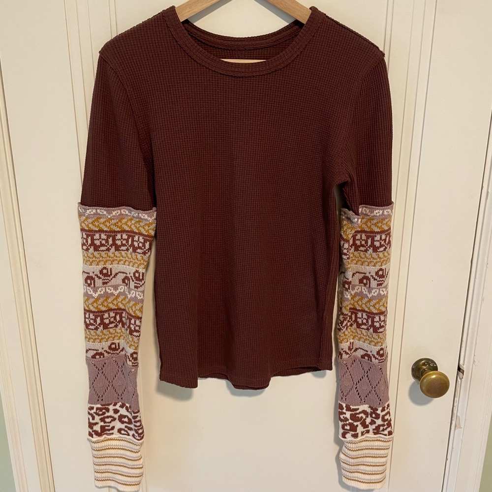 Free People We The Free All In Cuff Knit Waffle Thermal Top Medium - Picture 4 of 7